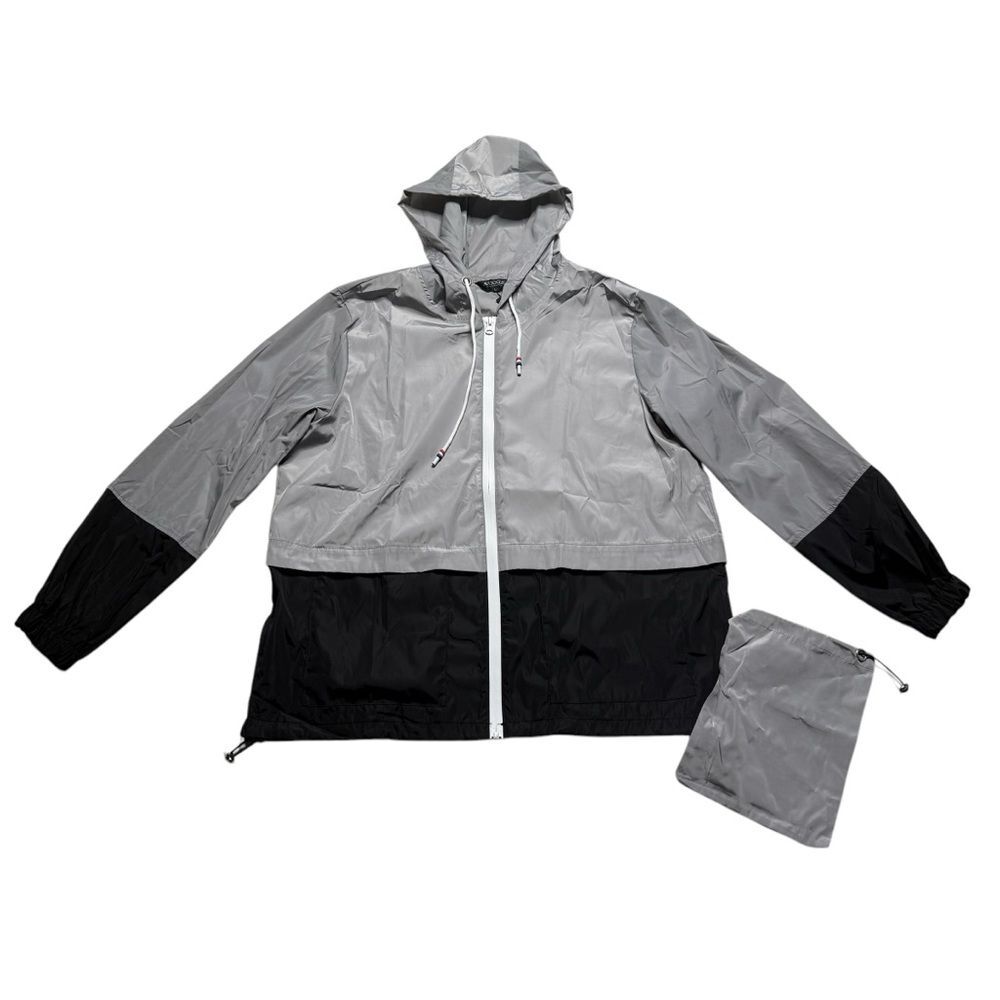 NWT Lightweight Packable Jacket Windbreaker Grey Gray Black Sz L